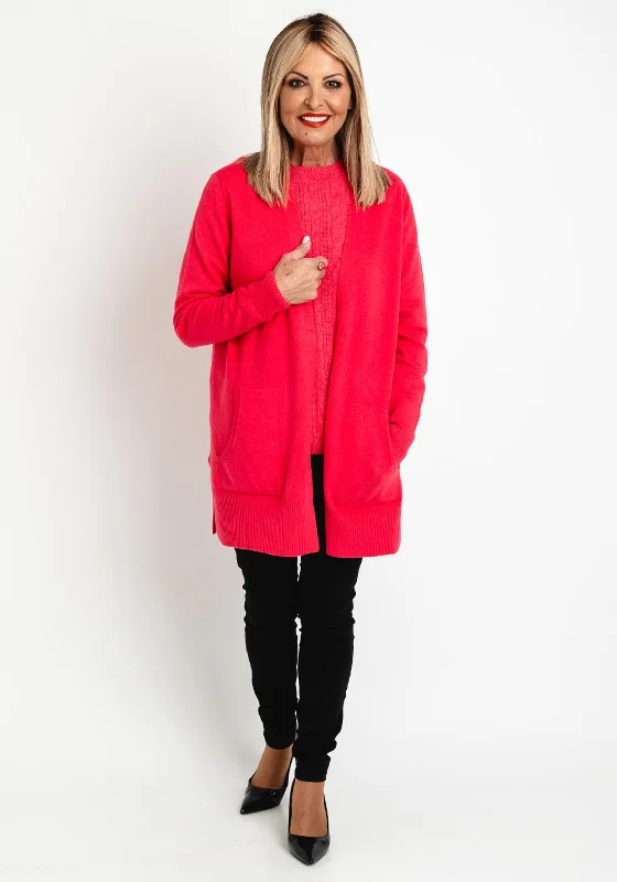 Button-up cardiganCecil Open Long Knitted Cardigan, Cosy Coral