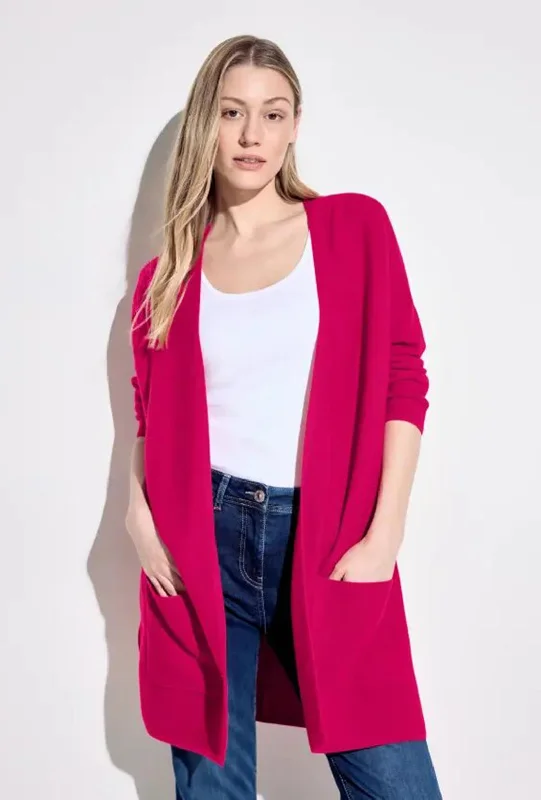 Cecil Ribbed Open Long Cardigan, Pink Sorbet