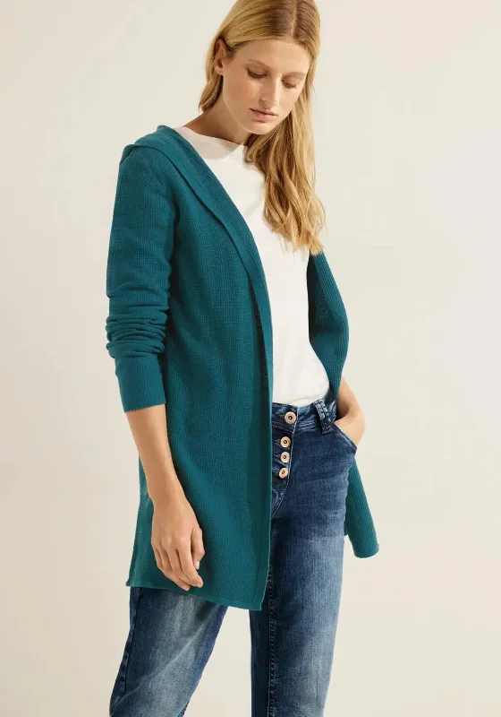 Cecil Hooded Open Long Ribbed Cardigan, Deep Lake Green