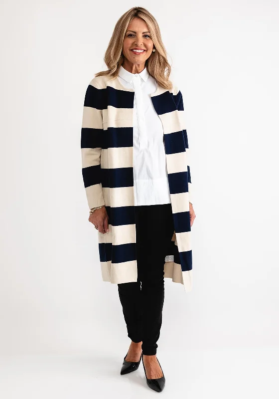 D.e.c.k by Decollage Striped Knit One Size Cardigan, Navy