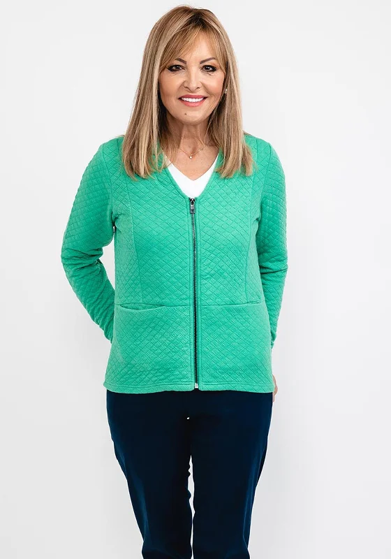 Fransa Scooped Neck Zip Cardigan, Emerald