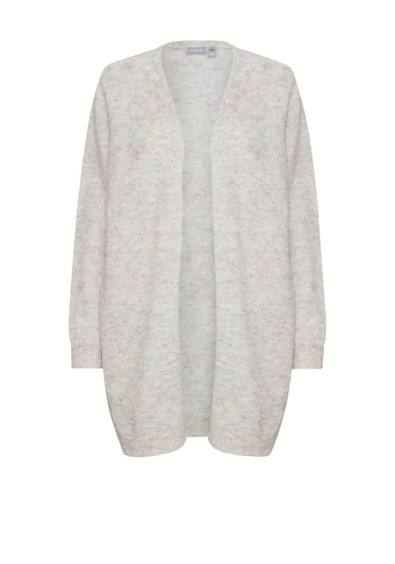 Fransa Melange Design Open Knit Cardigan, Stone