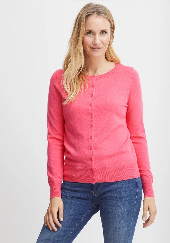 Fransa Basic Button Cardigan, Coral