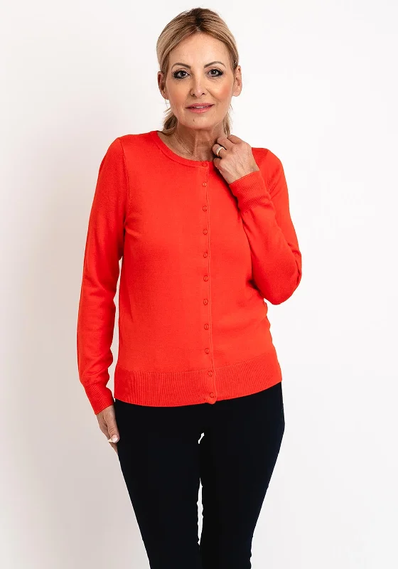 Anti-pill cardiganFransa Knit Round Neck Cardigan, Orange