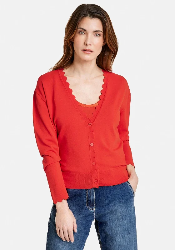 Oversized cardiganGerry Weber Scallop Trim Fine Cardigan, Red