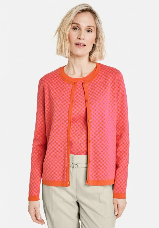 Gerry Weber Diamond Print Fine Cardigan, Orange & Pink