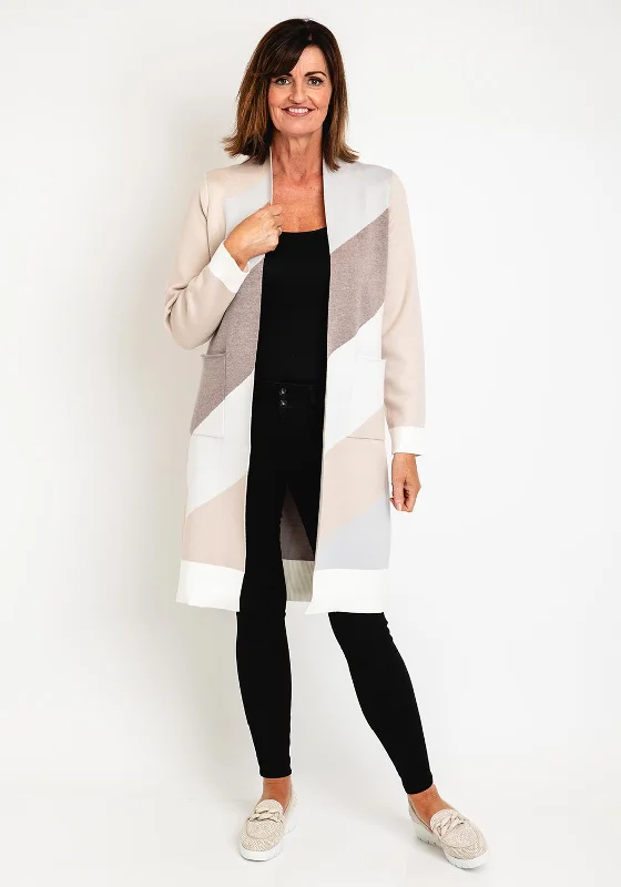 Bright cardiganNatalia Collection Long Open Knit Cardigan, Cream Brown