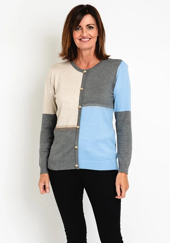 Quilted cardiganNatalia Collection Colour Block Knit Cardigan, Blue