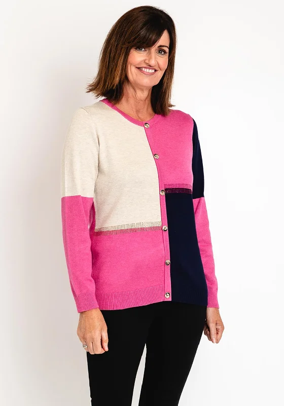 Patchwork cardiganNatalia Collection Colour Block Knit Cardigan, Pink