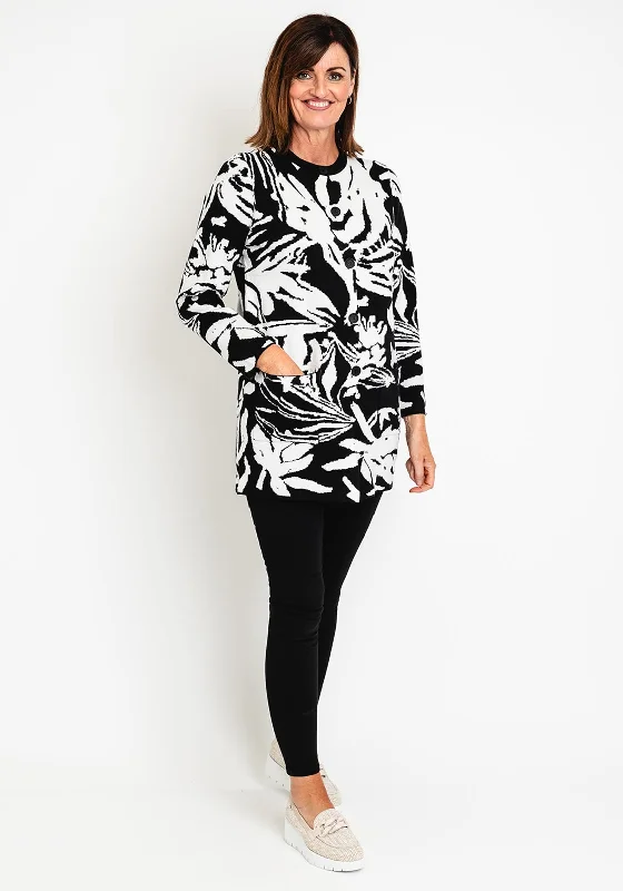 Gradient cardiganNatalia Collection Monochrome Print Long Knit Cardigan, Black & White