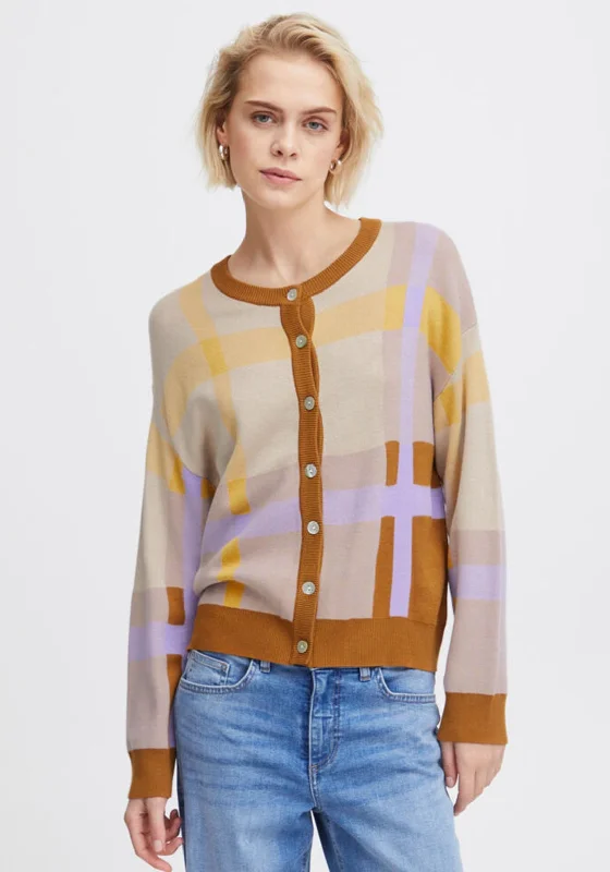 Patchwork cardiganIchi Colour Block Knit Cardigan, Tan Multi