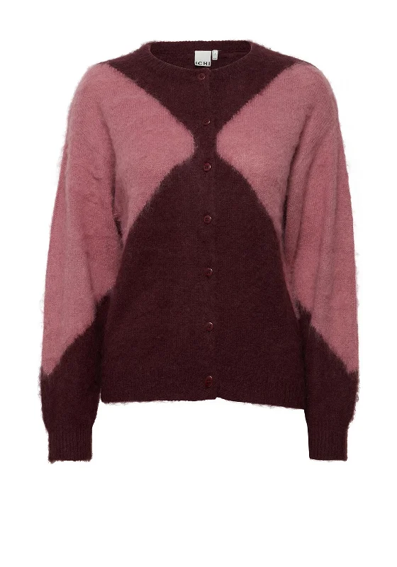 Ichi Blossie Colour Block Knitted Cardigan, Port Royale