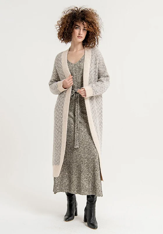 Zip-up cardiganSurkana Herringbone Open Long Knit Cardigan, Grey