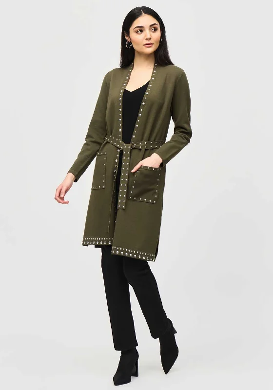 Belted cardiganJoseph Ribkoff Flat Stud Trim Long Cardigan, Khaki