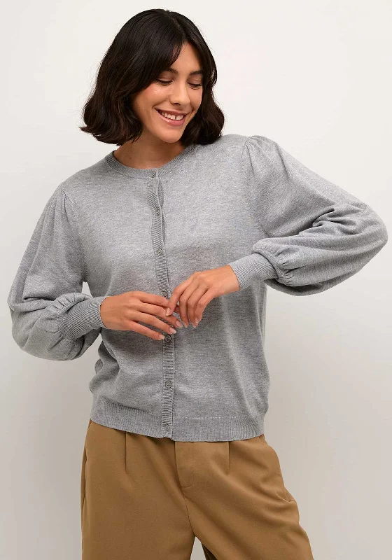 Kaffe Lizza Balloon Sleeve Cardigan, Light Grey Melange