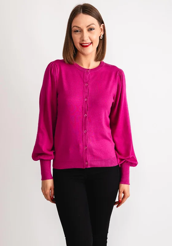 Kaffe Lizza Balloon Sleeve Cardigan, Fuchsia Pink