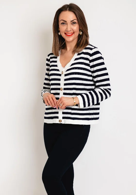 Turtleneck cardiganSerafina Collection One Size Gold Button Striped Cardigan, Navy