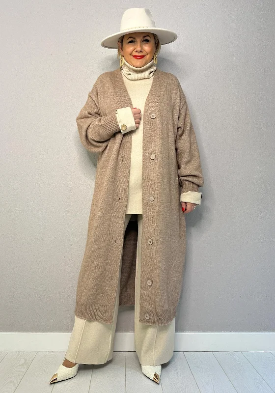 Serafina Collection One Size Long Knit Cardigan, Taupe