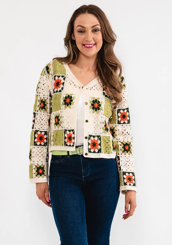 Seventy1 One Size Crochet Cardigan, Green Multi