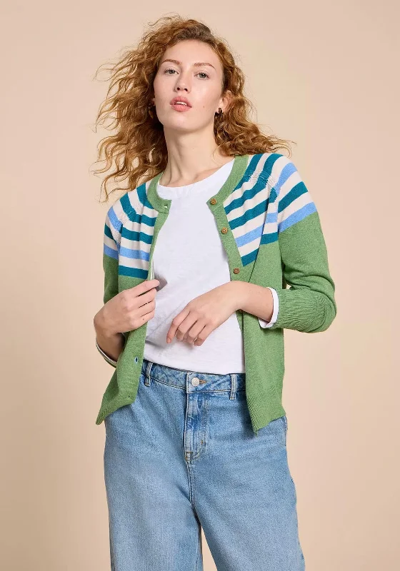 Bridal cardiganWhite Stuff Lulu Striped Knit Cardigan, Green Multi