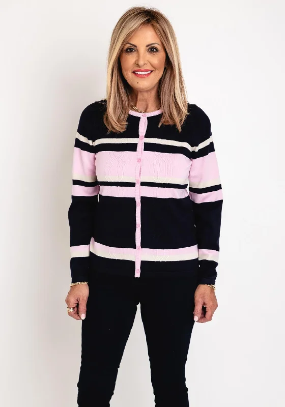 Micha Striped Knitted Cardigan. Navy & Rose