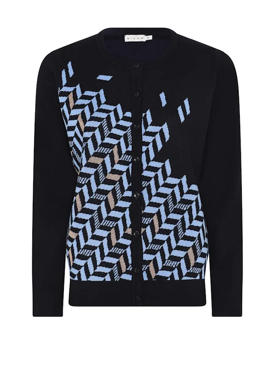 Gradient cardiganMicha Metallic Geometric Print Cardigan, Navy