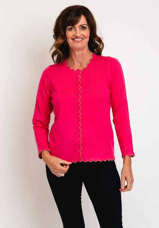 Cotton cardiganMicha Scallop Trim Cardigan, Hot Pink