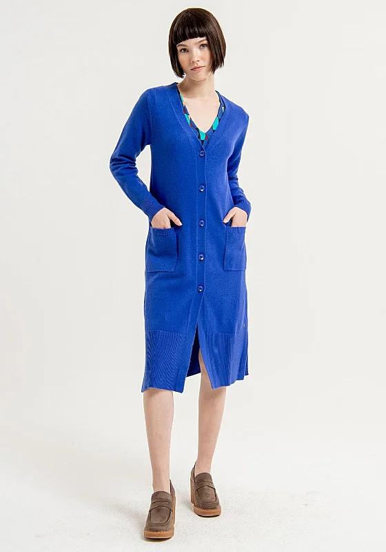 Shawl collar cardiganSurkana Button Up Long Knit Cardigan, Royal Blue