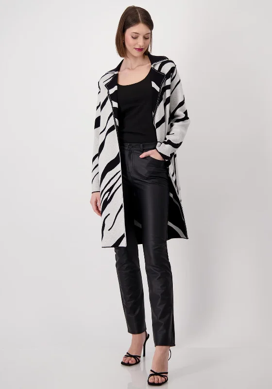 Sustainable cardiganMonari Reversible Tiger Print Long Cardigan, Black & Silver