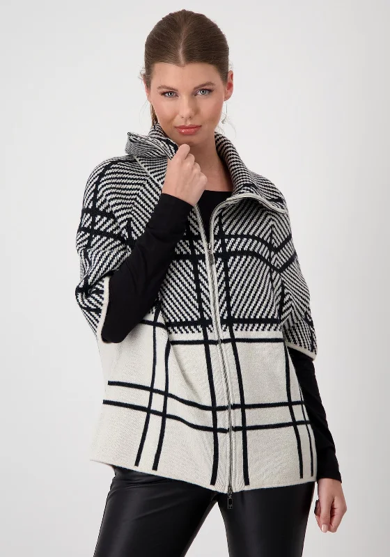 Eco-friendly cardiganMonari Contrast Check Zip Cardigan, Black & Beige