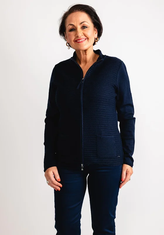 Olsen Eva Zip Up Knitted Cardigan, Navy