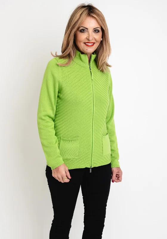 Olsen Eva Rib Zip Front Cardigan, Kiwi