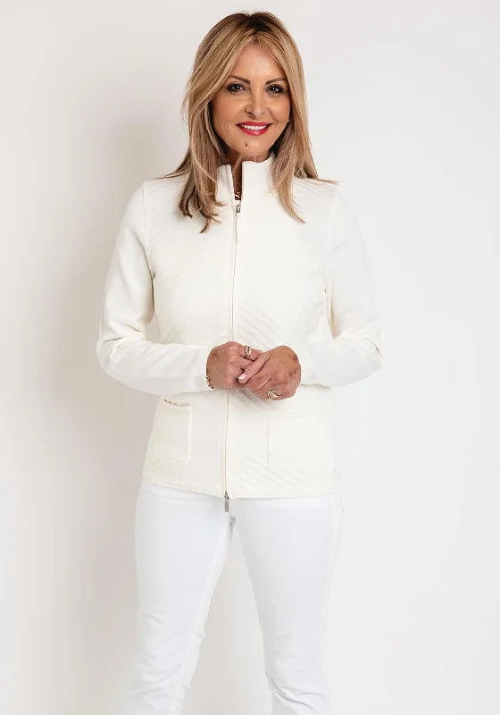 Olsen Eva Rib Zip Front Cardigan, Off White