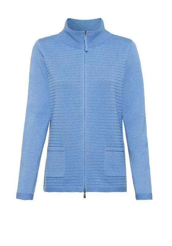 Olsen Ribbed Zip Cardigan, Cornflower