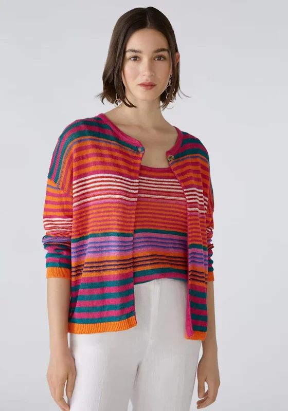 Fringed cardiganOui Linen Striped Cardigan, Pink