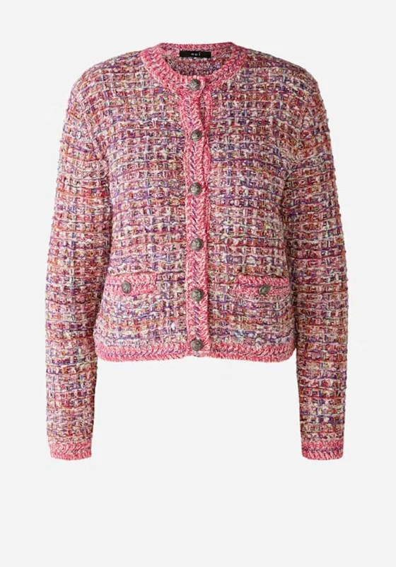 Oui Boucle Cotton Blend Cardigan, Pink