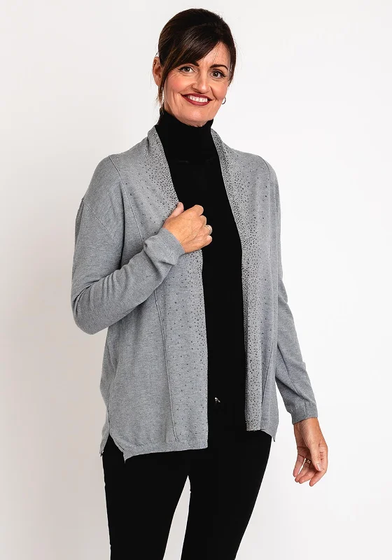 Unisex cardiganNatalia Collection One Size Diamante Waterfall Fine Knit Cardigan, Grey