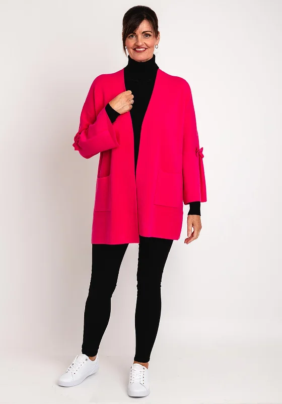 Natalia Collection One Size Relaxed Bow Cardigan, Fuchsia