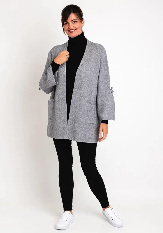 Natalia Collection One Size Relaxed Bow Cardigan, Grey