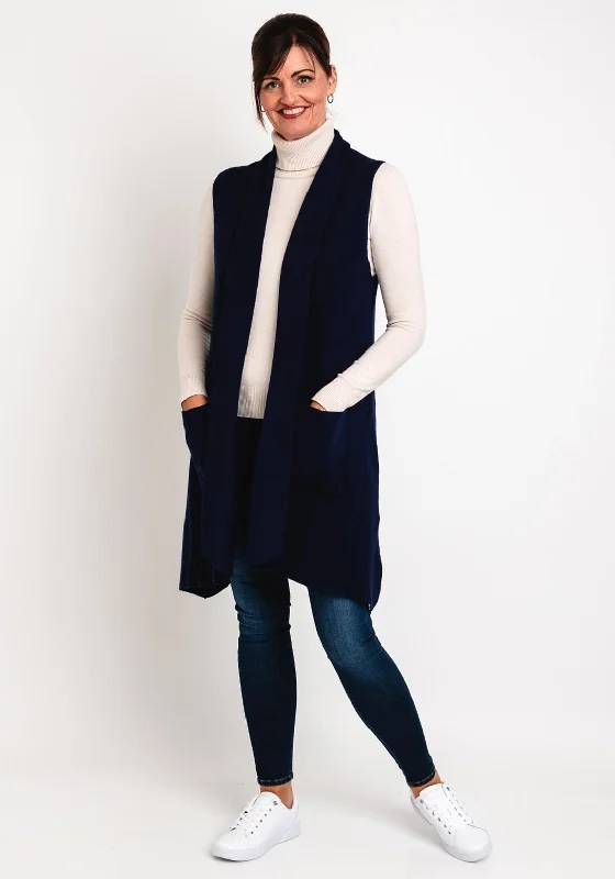 Natalia Collection One Size Longline Sleeveless Cardigan, Navy