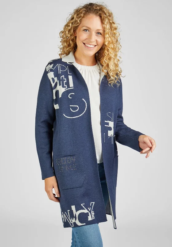 Recycled cardiganRabe Lapel Collar Long Knit Cardigan, Navy