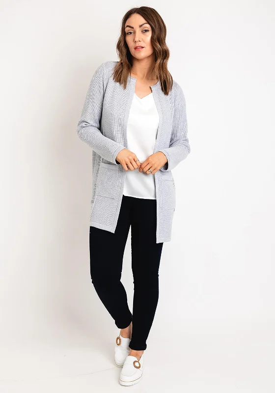 Rabe Embellished Long Open Knit Cardigan, Grey