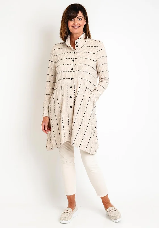 Ever Sassy Stitch Stripe Ribbed Long Cardigan, Beige