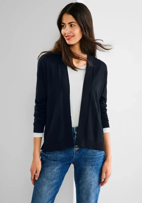 Street One Fine Short Ribbed Cardigan, Deep Blue