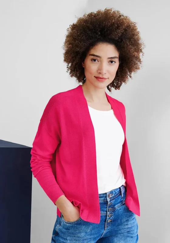 Street One Fine Short Ribbed Cardigan, Berry Rose