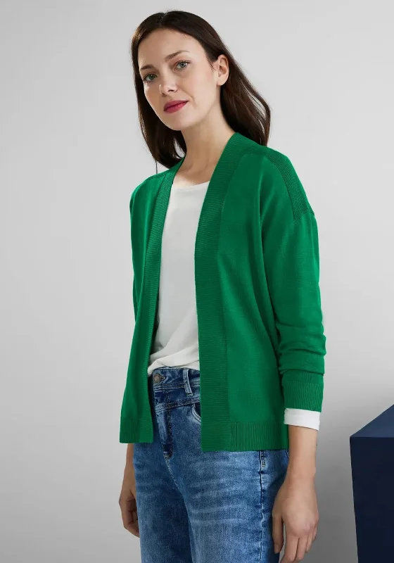 Street One Fine Short Ribbed Cardigan, Dark Brisk Green