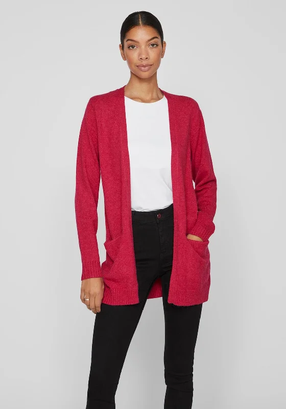 Lightweight cardiganVila Ril Long Open Knit Cardigan, Cerise