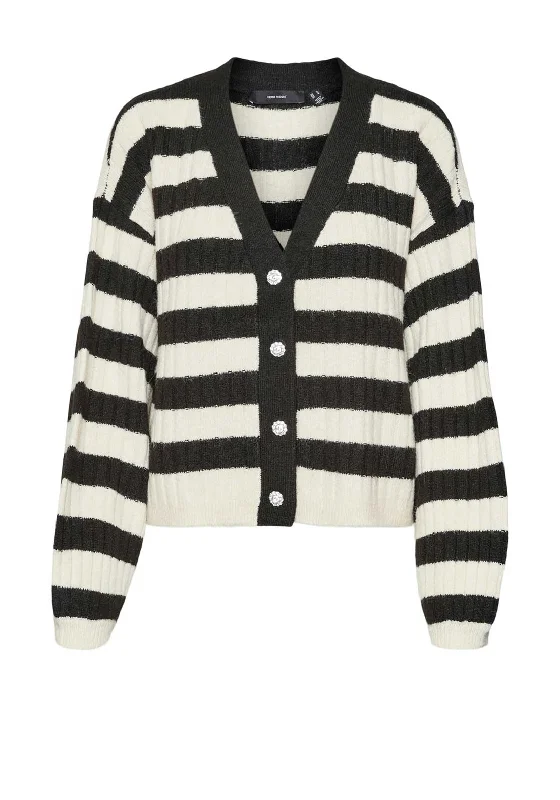 Vero Moda Elya Striped Cardigan, Black and Beige