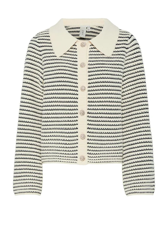 Y.A.S Fanto Striped Collared Cardigan, Gardenia