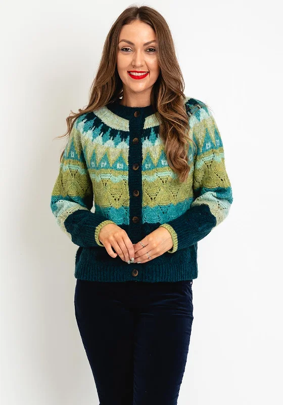 White Stuff Yoke Chunky Knit Short Cardigan, Green Multi